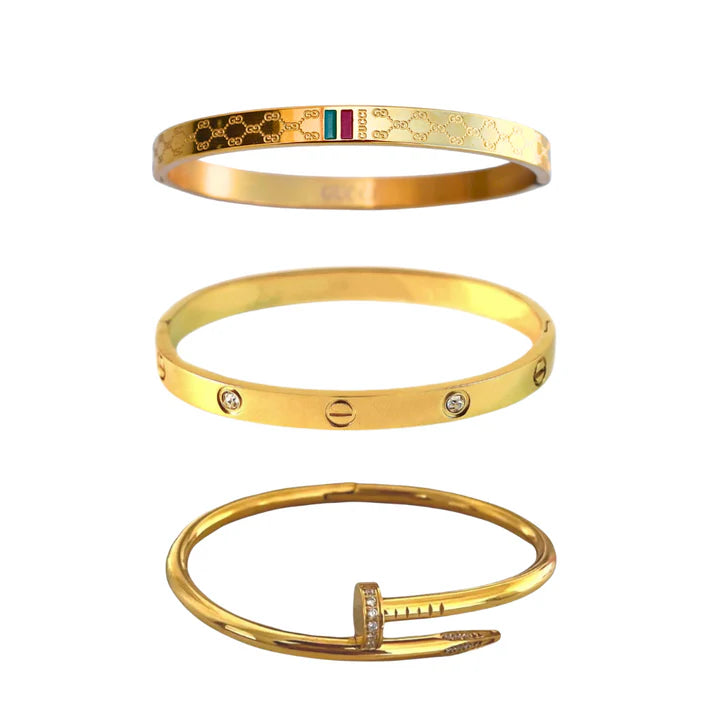 Nail And Love Bangle With Charm Bangle