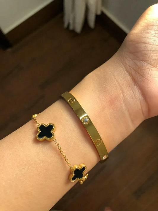 Love Bangle And Black Clover Bracelet Stack