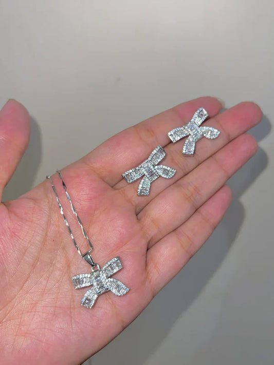 Luxurious Titanium Zircon Bow Set