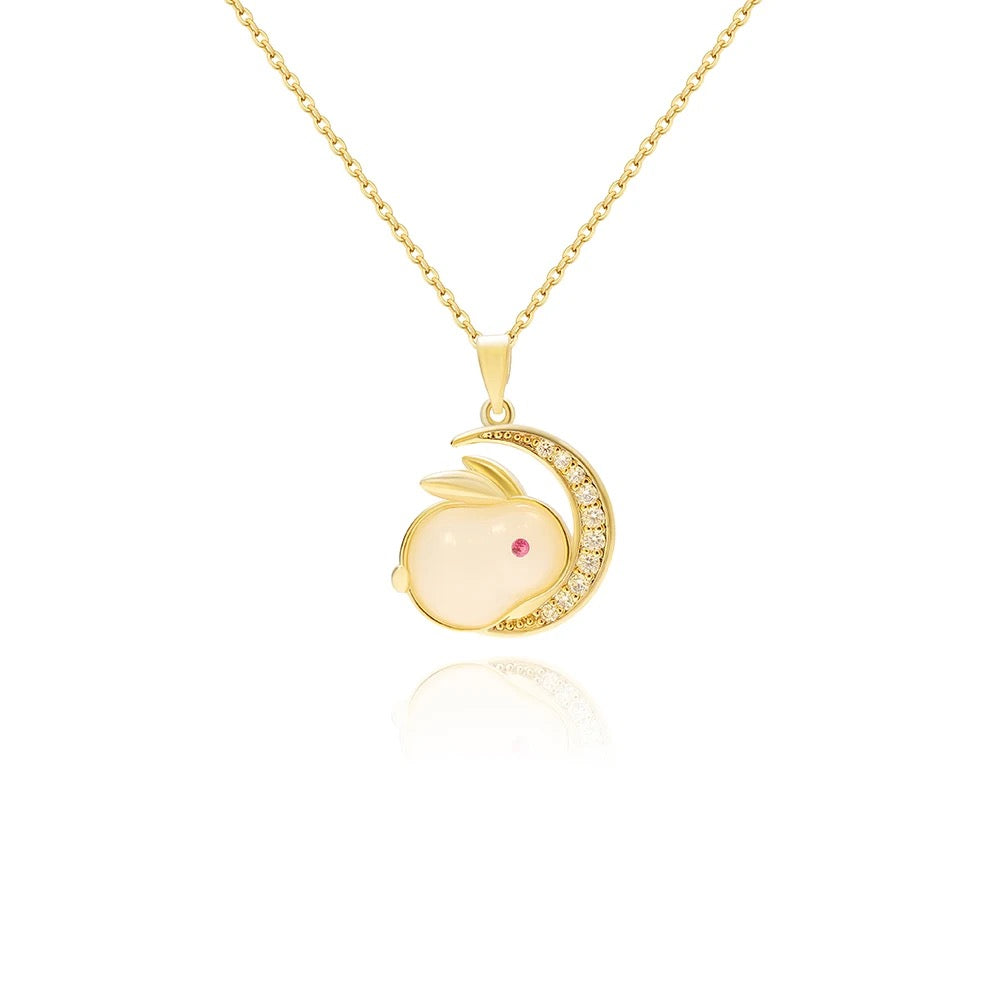 fashion dainty mama 18k gold jewelry necklace gemstone jade rabbit necklaces