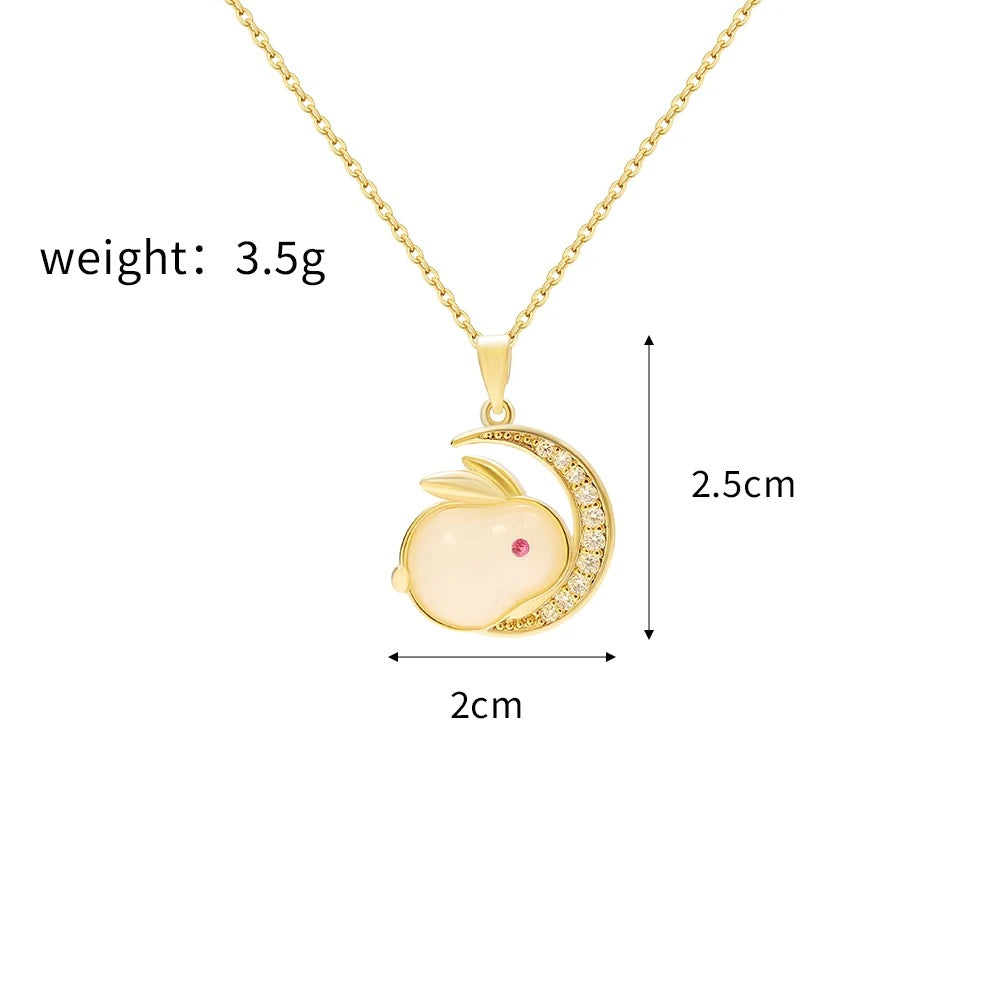 fashion dainty mama 18k gold jewelry necklace gemstone jade rabbit necklaces