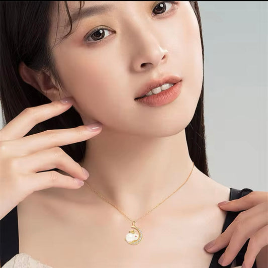 fashion dainty mama 18k gold jewelry necklace gemstone jade rabbit necklaces