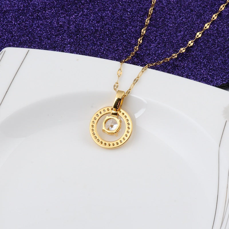 New personality titanium steel coffee bean chain circle zircon pendant